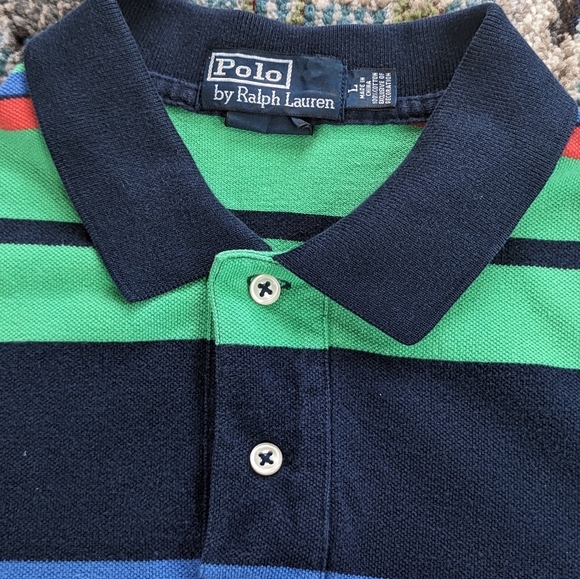 Polo Ralph Lauren Polo Short Sleeve Shirt Men's L Multi Color Stripped Polo - Picture 2 of 3